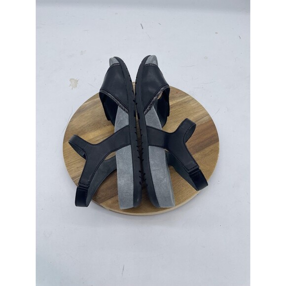 Dansko Blythe Sandals Womens 6.5 Black Leather Slingback Wedge Comfort - Picture 6 of 10